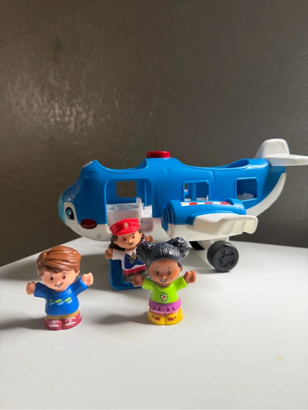 Blue Toy Airplane Playset with Three Figures